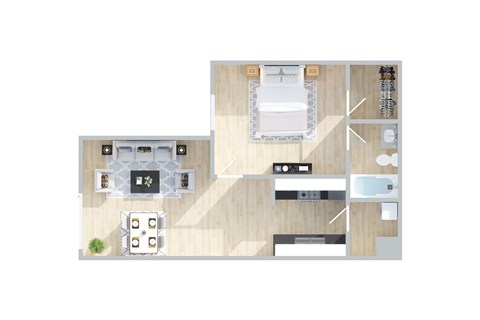 Floor plan for 1 bed, 1 bath, 650 sqft